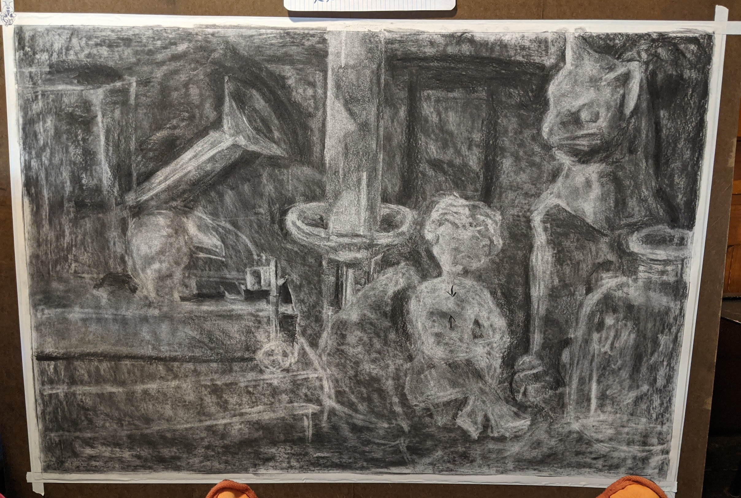 a charcoal drawing of different desk objects